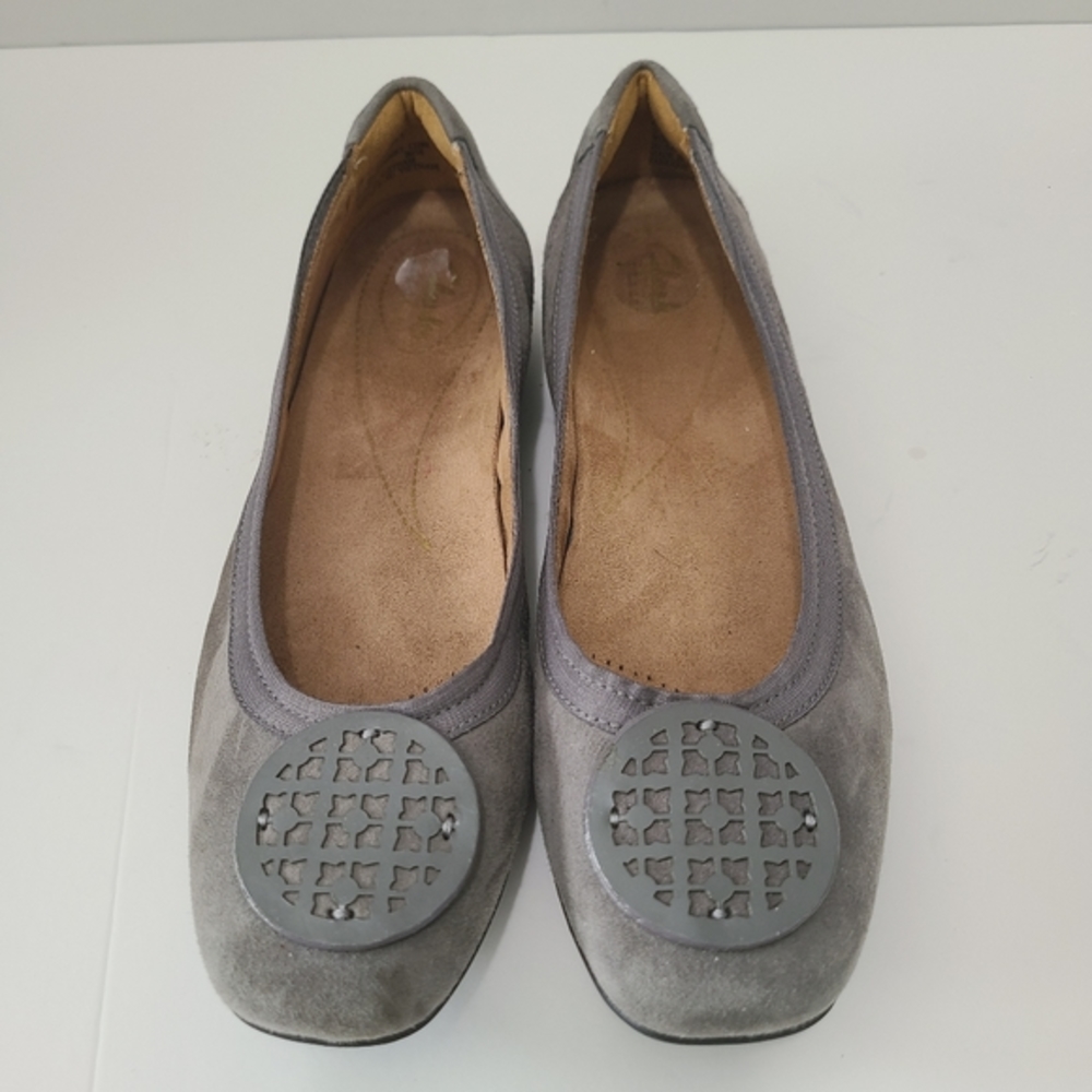Clarks Candra Blush‎ Grey Suede Flat Size 7 - Picture 2 of 6